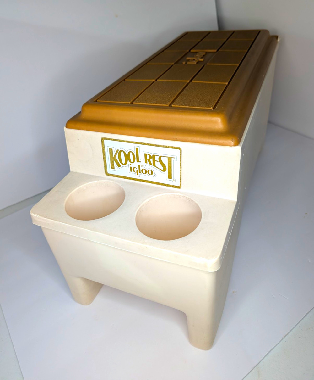 Vintage Large Kool Rest Igloo Car Cooler Console Ice Chest Cup Holder Tan Brown